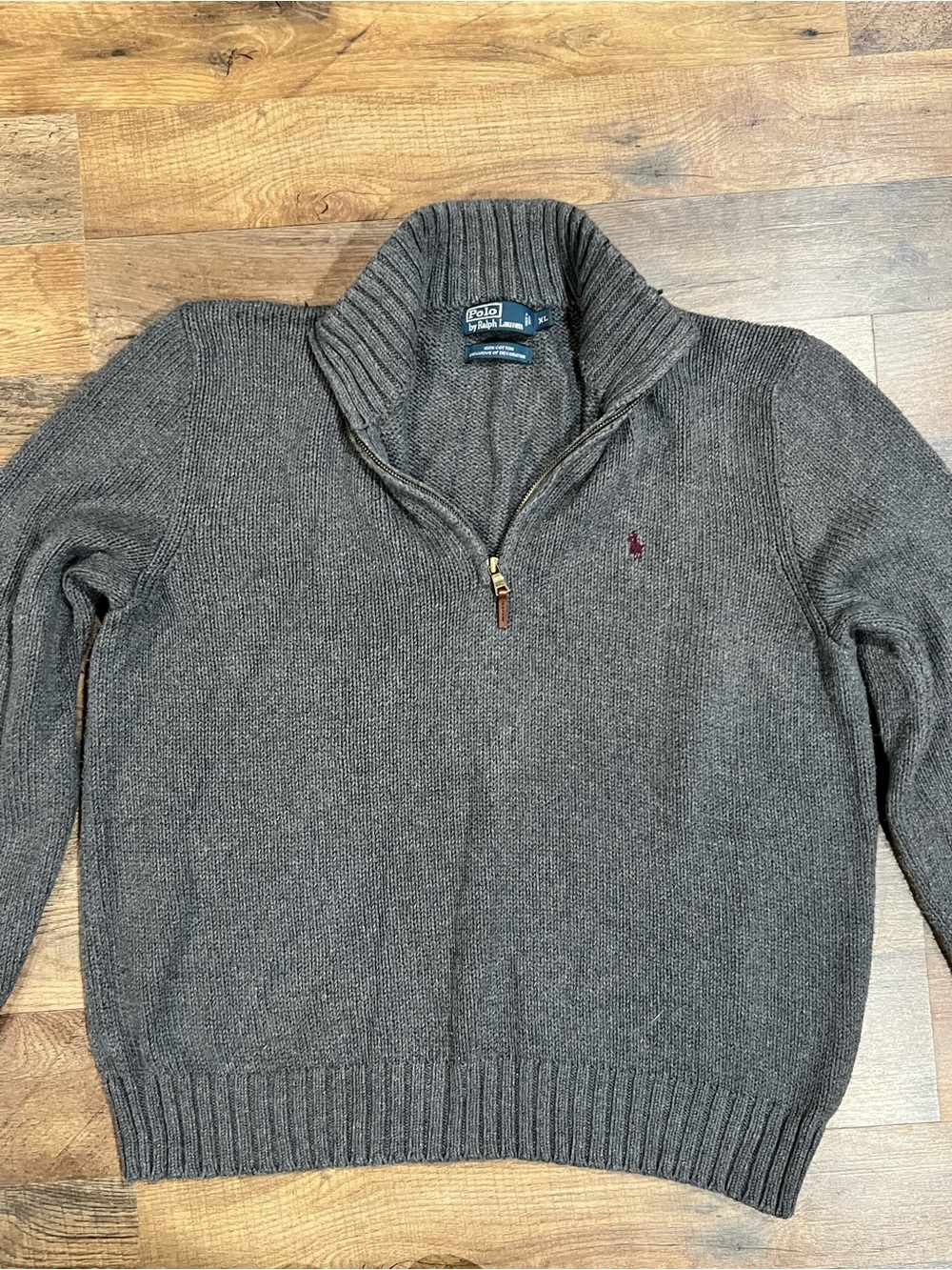 Ralph Lauren Men's Brown Zip-Neck Sweater with Maroon Pony